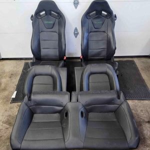2015-2023 Ford Mustang Front & Rear Recaro Leather Seat Set Black Leather with Green Stitch