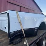 2023 f450 king ranch 8’ dually bed, two tone white/brown, w/taillights & tailgate -