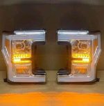 2017-2019 Ford F250 Headlights 2017-2018-2019 Ford F250 / F350 New Chrome Led Projector Headlights  Full LED C-Bars Style Headlamps  Compatibles With Factory Stock  Halogen Headlights  Come As Pair / Plug In Play