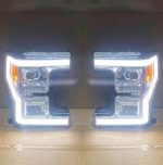 2017-2019 Ford F250 Headlights 2017-2018-2019 Ford F250 / F350 New Chrome Led Projector Headlights  Full LED C-Bars Style Headlamps  Compatibles With Factory Stock  Halogen Headlights  Come As Pair / Plug In Play - Image 2
