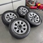 20in OEM f350 King Ranch wheels  275/65/20 Bridgestone dueler a/t tires  Wheels are 20in OEM wheels off a 2023 ford f350 king ranch package.
