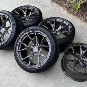forged Signature SV104 wheels in Brushed Smoke Tinted (also known as Brushed Dark). Includes OEM TPMS. F: 19 x 9.5 ET18n- Michelin Pilot Sport 4S (255 35 19) R: 19 x 11 ET37  Michelin Pilot Sport 4S (295 35 19) Front tires are in great condition, 7-8 32nds tread depth and date codes 46 21 Rear tires are also in great condition,Tread depth 7/32nds on the Cup 2’s, date codes 32 22 nnThe wheels are overall in 9.5 10