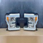 2017-2019 Ford F250 Headlights 2017-2018-2019 Ford F250 / F350 New Chrome Led Projector Headlights  Full LED C-Bars Style Headlamps  Compatibles With Factory Stock  Halogen Headlights  Come As Pair / Plug In Play - Image 3